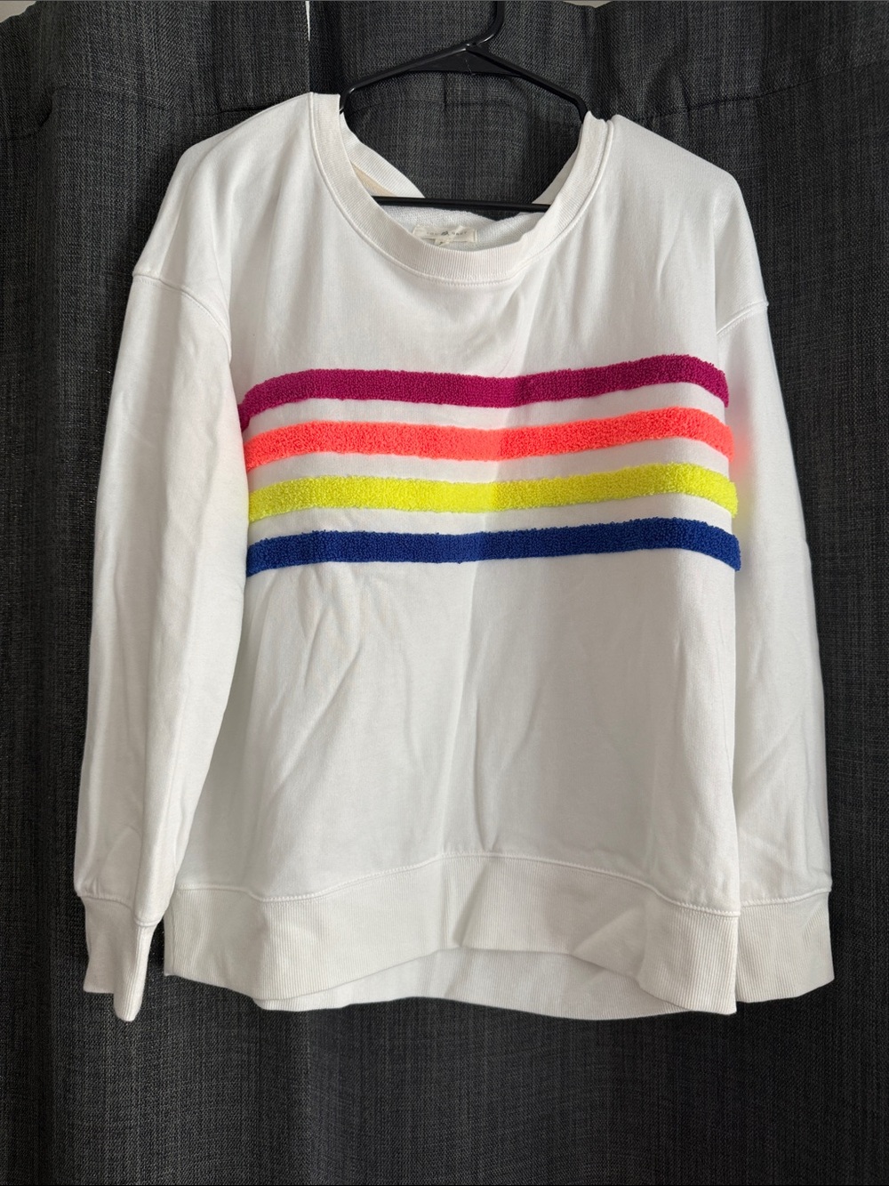 Lou & Grey White Crewneck with Bright Fuzzy Stripes